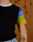 Front close up of Calypso Tee in Black Multi on Alex