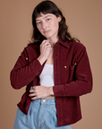 Cropped Corduroy Overshirt in Red Wine on Alex