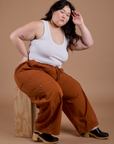 Drop Pocket Cargo Pants in Burnt Terracotta and Cropped tank in Vintage Tee White worn by Ashley