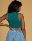 Contrast Stitch Mini Tank in Hunter Green back view on Kandia
