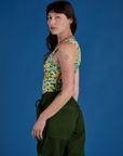 Cropped Tank Top in Spring Quilt Print side view on Alex