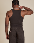 Racerback Tank in Espresso Brown back view on Isaac