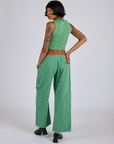 Back view of Drop Pocket Cargo Pants in Seafoam Green and matching Muscle Tee in Kira