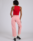 Back view of Work Pants in Baby Pink and mustang red Cropped Tank