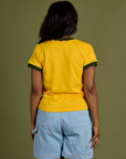 Vintage Ringer Tee in Sunshine Yellow back view on Kandia