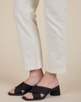 Short Sleeve Jumpsuit in Vintage Tee White pant leg side view close up