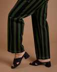 Black Stripe Work Pants in Evergreen Pant leg side view close up