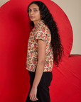 Side view of Hot Stuff Print Pantry Button-Up on Shahana