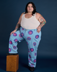 Floral Painted Work Pants in Blue and Tank Top in Vintage Tee Off-White on Sam