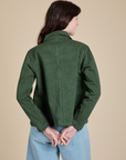 Denim Work Jacket in Swamp Green back view on Alex