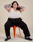 Work Pants in Basic Black and Tank Top in Vintage Tee Off-White on Sam