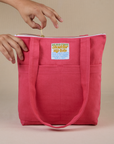 Over-Shoulder Zip Mini Tote in Hot Pink