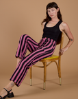 Black Stripe Work Pants - Bubblegum Pink