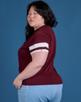 Painted Vintage Tee in Red Wine side view on Ashley