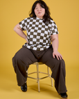 Checker Organic Tee in Espresso Brown and Drop Pocket Cargo Pants in Espresso Brown on Ashley