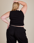 Muscle Tee in Basic Black back view on Juliet