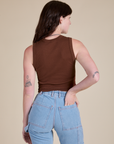 Muscle Tee in Fudgesicle Brown back view on Alex
