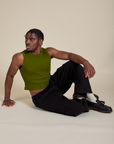 Muscle Tee in Summer Olive and black Drop Pocket Cargo Pants worn by isaac