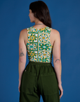 Cropped Tank Top in Spring Quilt Print back view on Alex