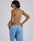 Cropped Tank Top in Desert Brown angled back view on Kira