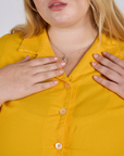 Front close up of Pantry Button-Up in Sunshine Yellow on Juliet
