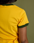 Vintage Ringer Tee in Sunshine Yellow back view close up on Kandia