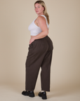 Angled back view of Heavyweight Trousers in Espresso Brown on Lish