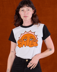Anniversary Tee in Smile worn by Alex
