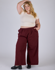 Pleated Pull-On Pants - Red Wine
