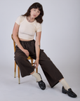 Pleated Pull-On Pants - Espresso Brown
