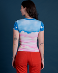 Airbrush Cloud Baby Tee back view on Alex