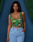 Kandia is 5'3" and wearing P Cropped Tank Top in Pond Party