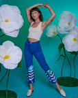 Alex is 5'8" and wearing XXS Paintstamped Work Pants in Daisy paired with a Cropped Tank in Vintage Tee White
