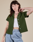 Pantry Button-Up in Evergreen worn by Alex
