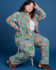 Ashley is wearing Work Pants in Quilt Print paired with matching Cropped Overshirt