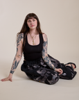 Magic Waters Drop Pocket Pants in Ink Blot and black Cropped Tank on Sydney