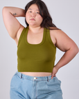 Cropped Tank Top in Olive Green on Ashley