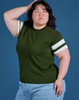 Angled front view of Painted Vintage Tee in Evergreen on Ashely