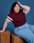 Painted Vintage Tee in Red Wine worn by Ashley