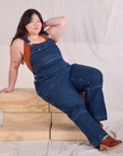 Carpenter Overalls in Dark Wash worn by Ashley