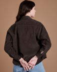 Cropped Corduroy Overshirt in Espresso Brown back view on Alex