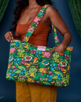 Pond Party Printed XL Zip Tote worn over shoulder on Kandia