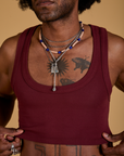 Mini Tank in Red Wine front close up on Jerrod