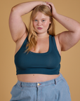 Juliet is 5’7” and wearing L Mini Tank in Lagoon
