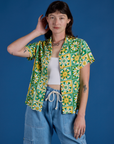Alex is 5’8” and wearing P Spring Quilt Print Pantry Button-Up
