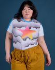 Ashley is wearing Airbrush Star Vintage Tee tucked into spicy mustard Drop Pocket Cargo Pants
