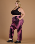 Black Stripe Work Pants - Bubblegum Pink