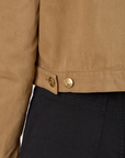 Mechanic Jacket in Desert Brown custom brass button detail close up