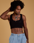 Jerrod is 6’3” and wearing S Mini Tank in Basic Black