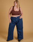 Mini Tank in Fudgesicle Brown and dark wash Indigo Wide Leg Trousers on Juliet